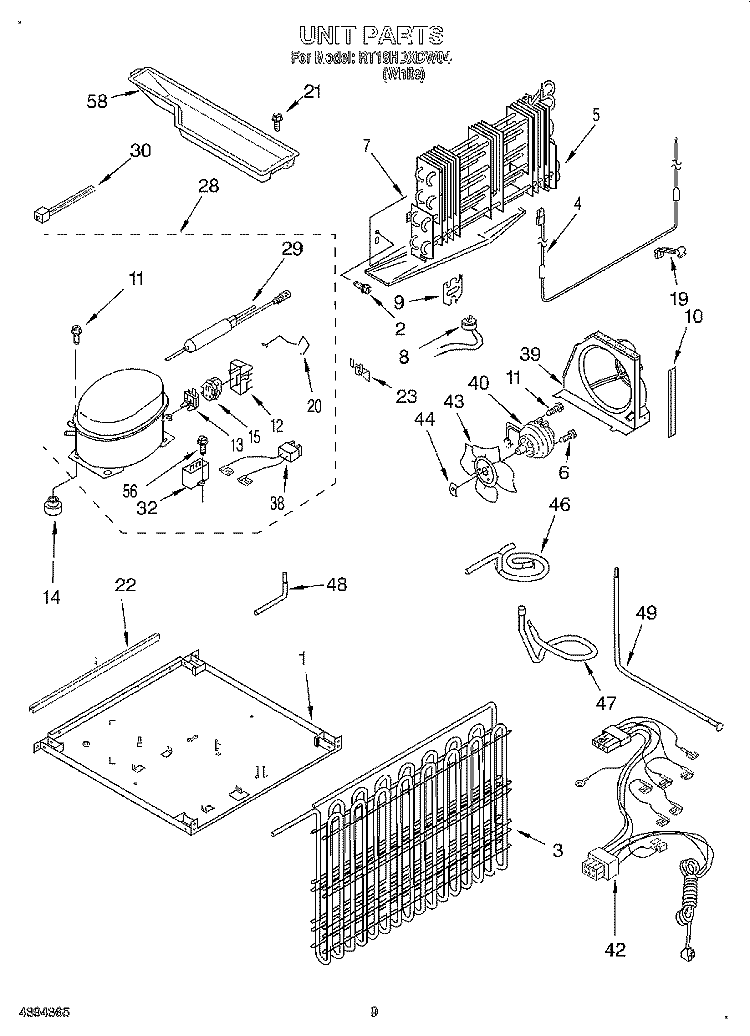 UNIT, LIT/OPTIONAL Diagram and Parts List for RT18HDXDW04  Roper Refrigerator