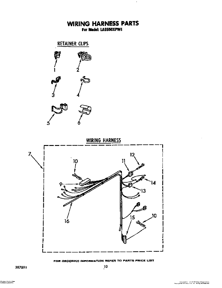 WIRING HARNESS Diagram and Parts List for LA5550XPW1  Whirlpool Washer