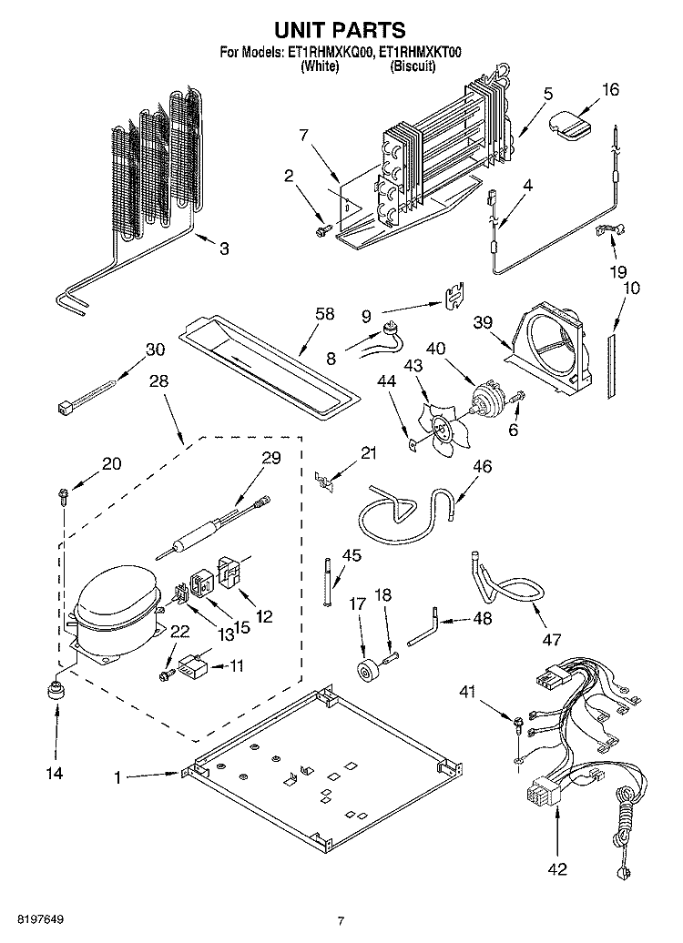 UNIT Diagram and Parts List for ET1RHMXKT00  Whirlpool Refrigerator
