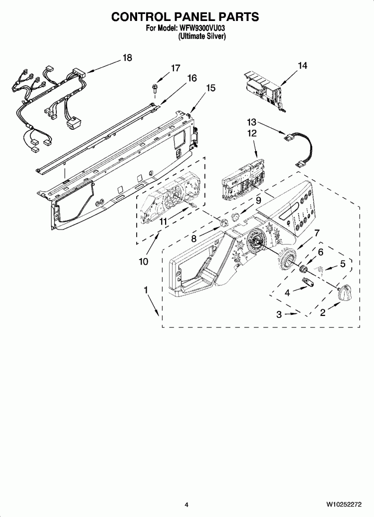 CONTROL PANEL PARTS Diagram and Parts List for WFW9300VU03  Whirlpool Washer