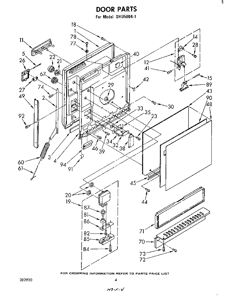 DOOR Diagram and Parts List for SHU50041  Whirlpool Dishwasher