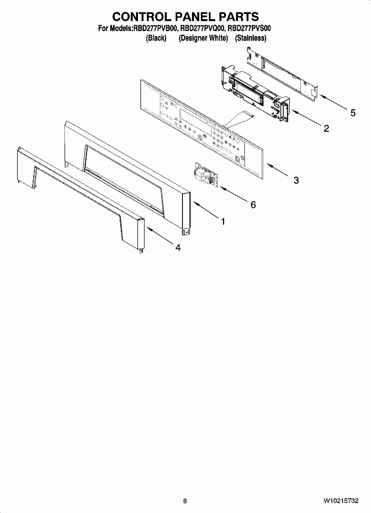 CONTROL PANEL PARTS Diagram and Parts List for RBD277PVB00  Whirlpool Wall Oven
