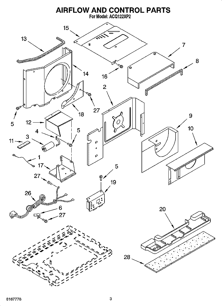 AIR FLOW AND CONTROL PARTS Diagram and Parts List for ACQ122XP2  Whirlpool Air Conditioner