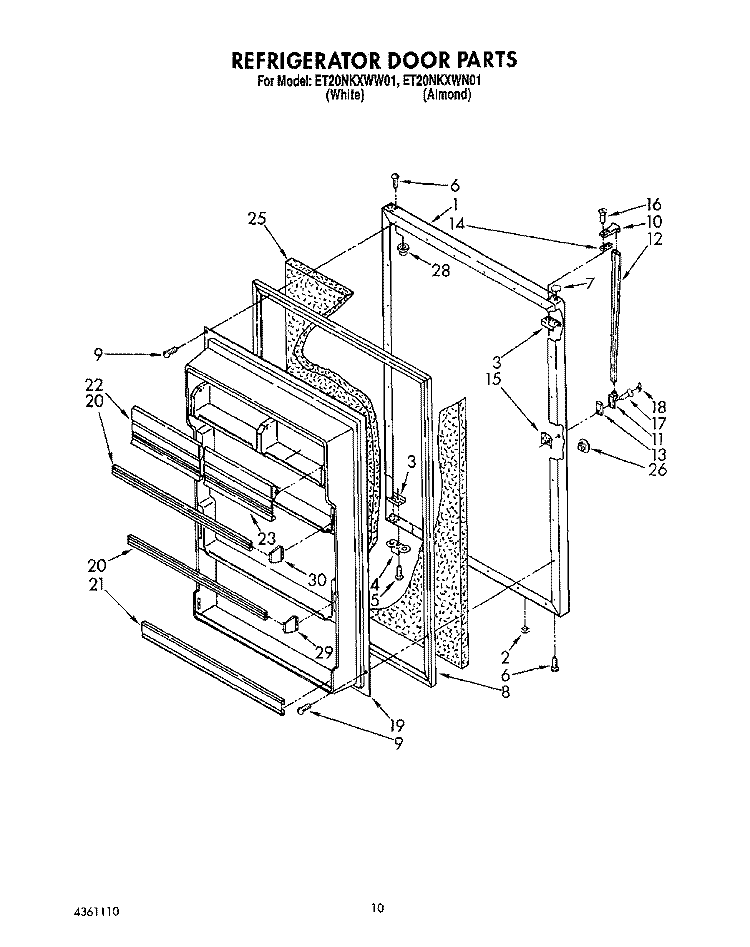 REFRIGERATOR DOOR, LIT/OPTIONAL Diagram and Parts List for ET20NKXWN01  Whirlpool Refrigerator