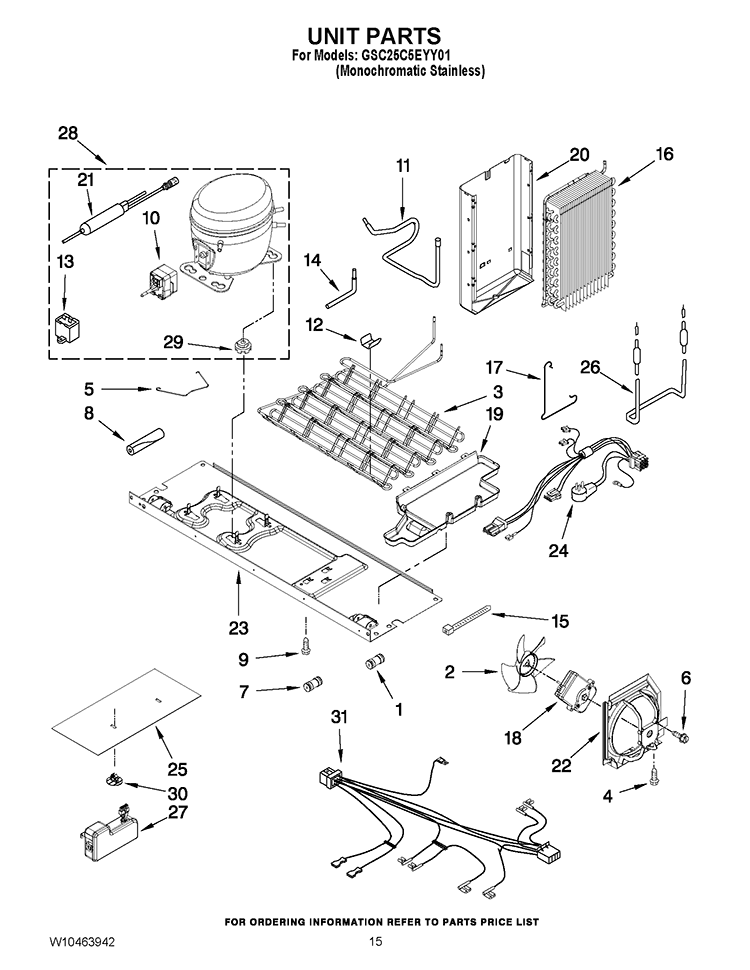 UNIT PARTS Diagram and Parts List for GSC25C5EYY01  Whirlpool Refrigerator