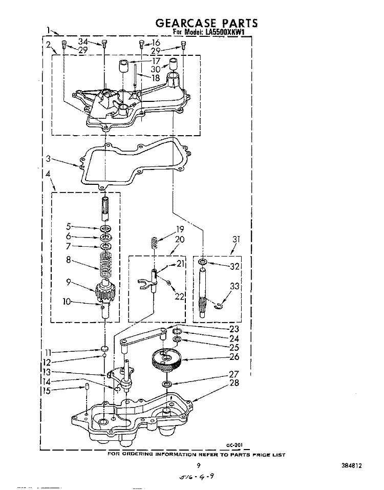 GEARCASE Diagram and Parts List for LA5500XKW1  Whirlpool Washer