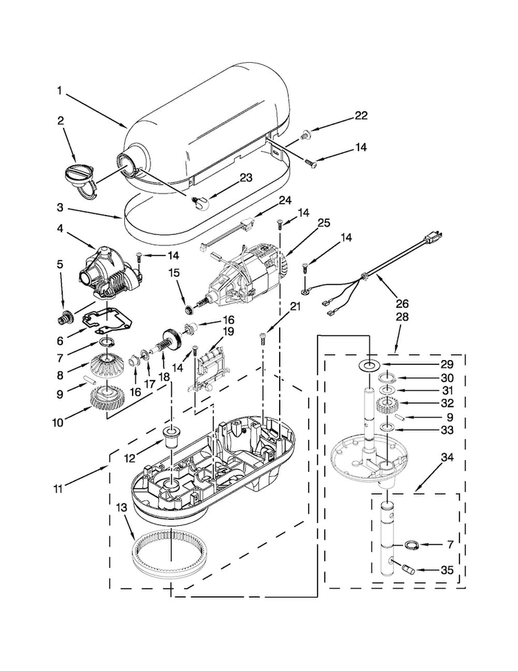 Case, Gearing And Planetary Unit Diagram and Parts List for KP26M1FQWH5  KitchenAid Mixer