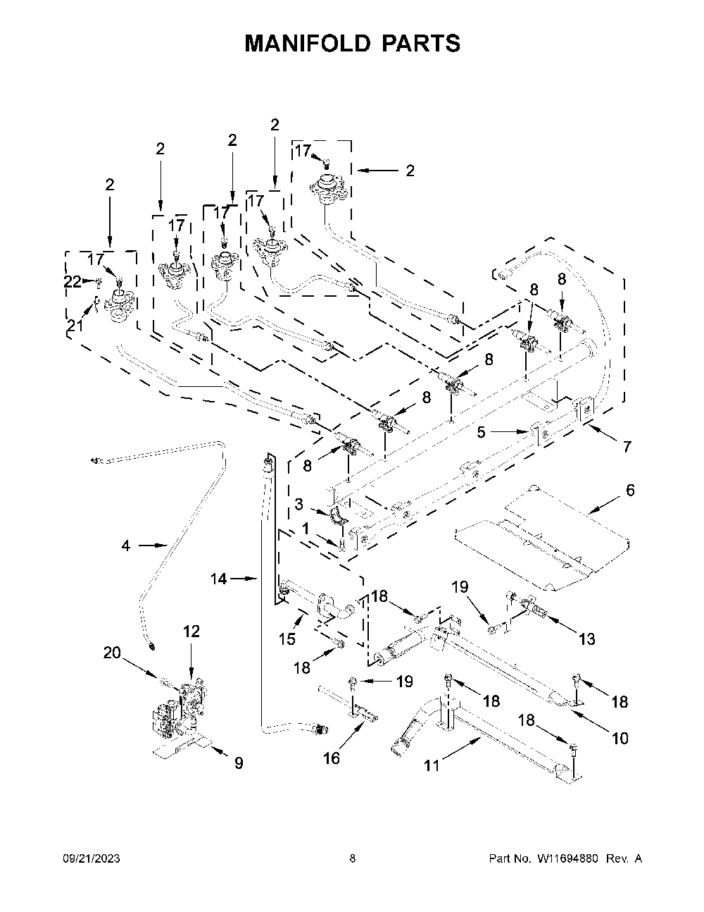 Manifold Parts Diagram and Parts List for KFGG500ESS7  KitchenAid Range