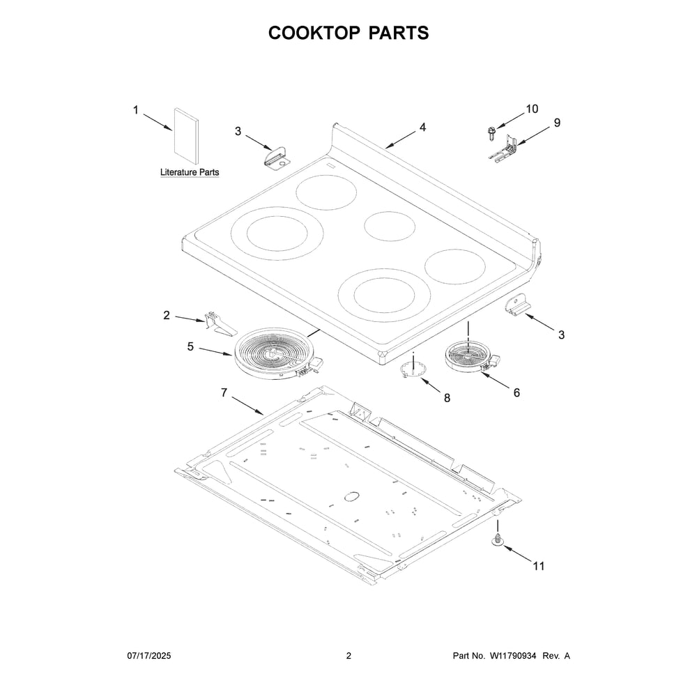 Cooktop Parts Diagram and Parts List for WFES3330RS2  Whirlpool Range