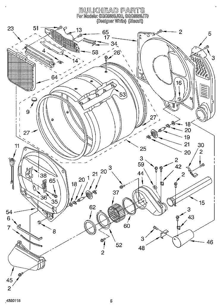 BULKHEAD Diagram and Parts List for GGQ8858JT0  Whirlpool Dryer