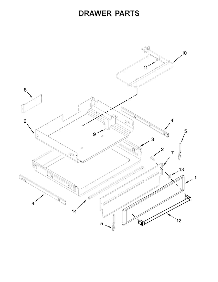 Drawer Parts Diagram and Parts List for KFGS530ESS0  KitchenAid Range