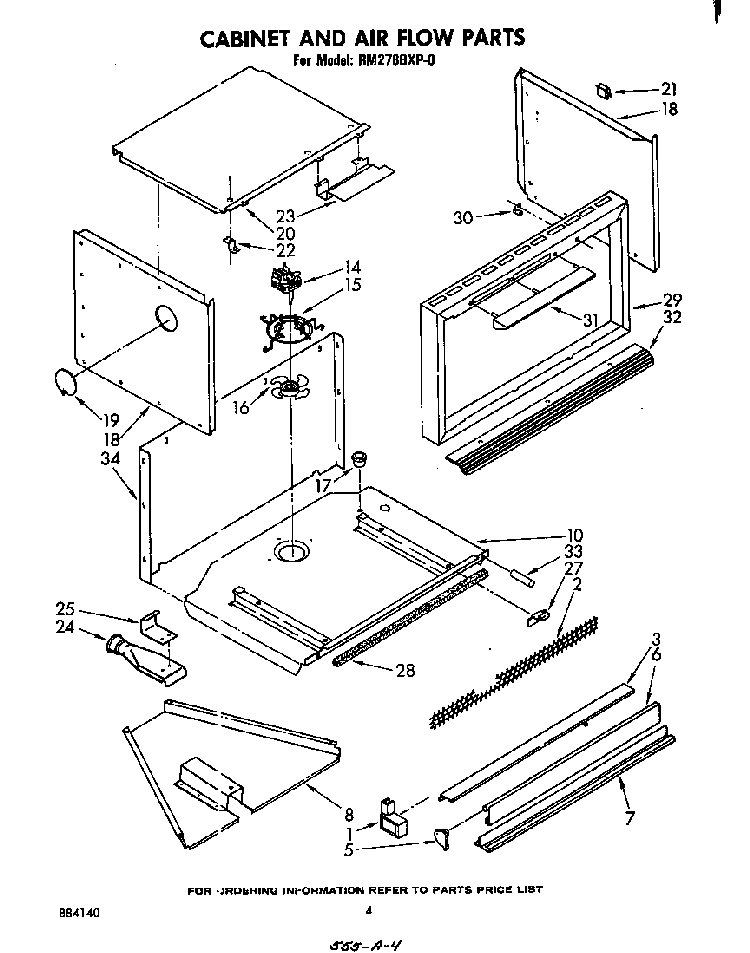 Cabinet And Airflow Diagram and Parts List for RM278PXP0  Whirlpool Microwave Oven Combo