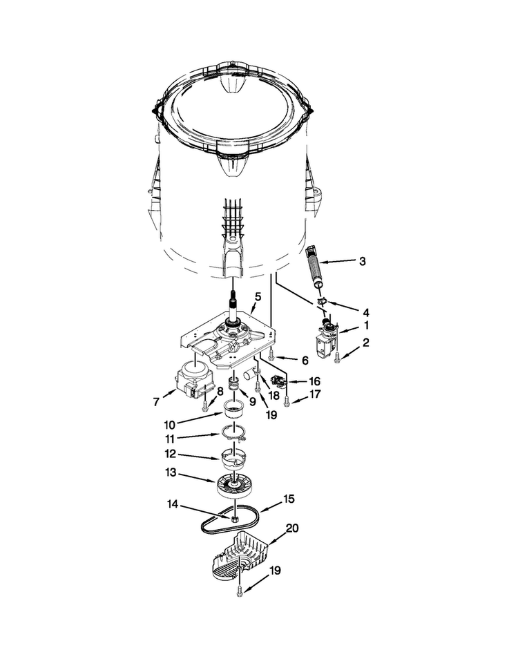 Gearcase, Motor And Pump Parts Diagram and Parts List for 11026112310  Kenmore Washer