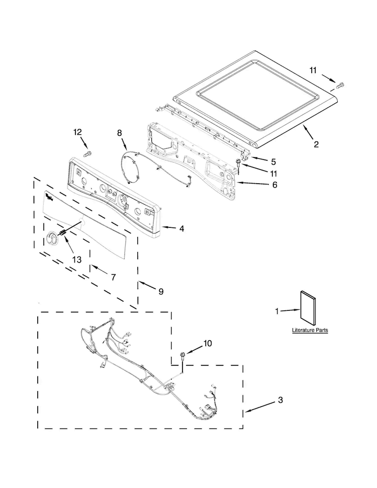 Top And Console Parts Diagram and Parts List for WED87HEDW0  Whirlpool Dryer