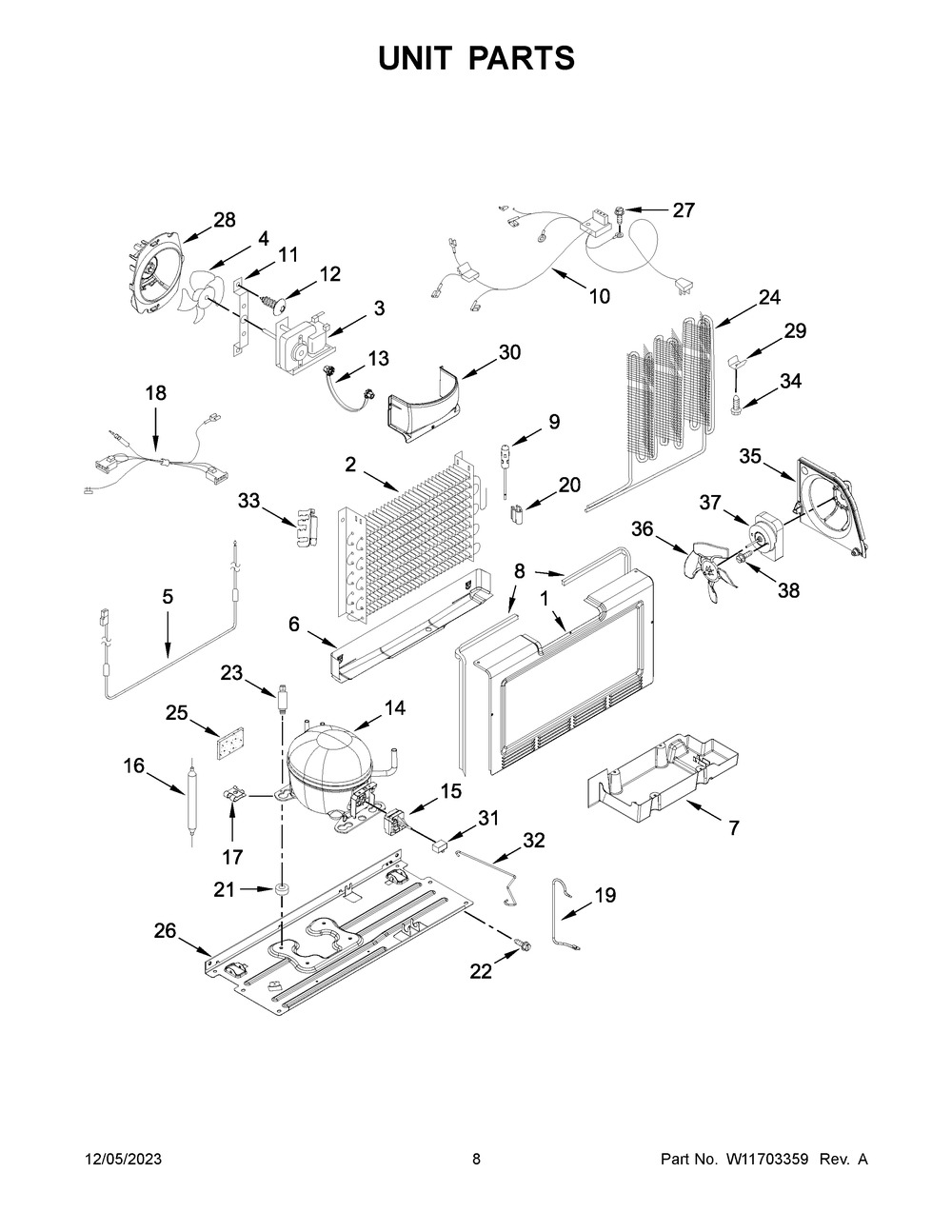 Unit Parts Diagram and Parts List for WZF79R20DW08  Whirlpool Freezer