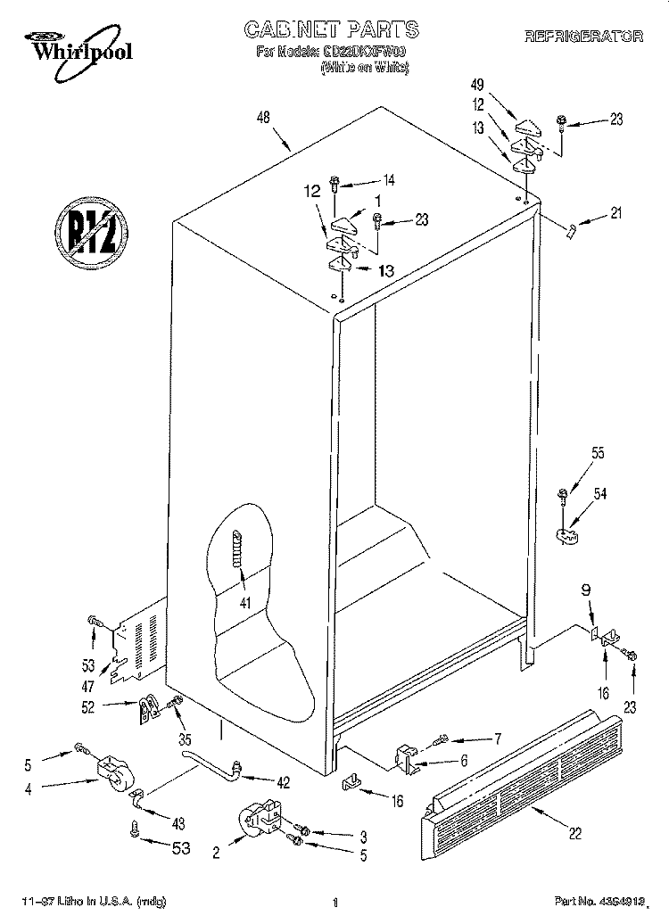 CABINET Diagram and Parts List for GD22DKXFW00  Whirlpool Refrigerator
