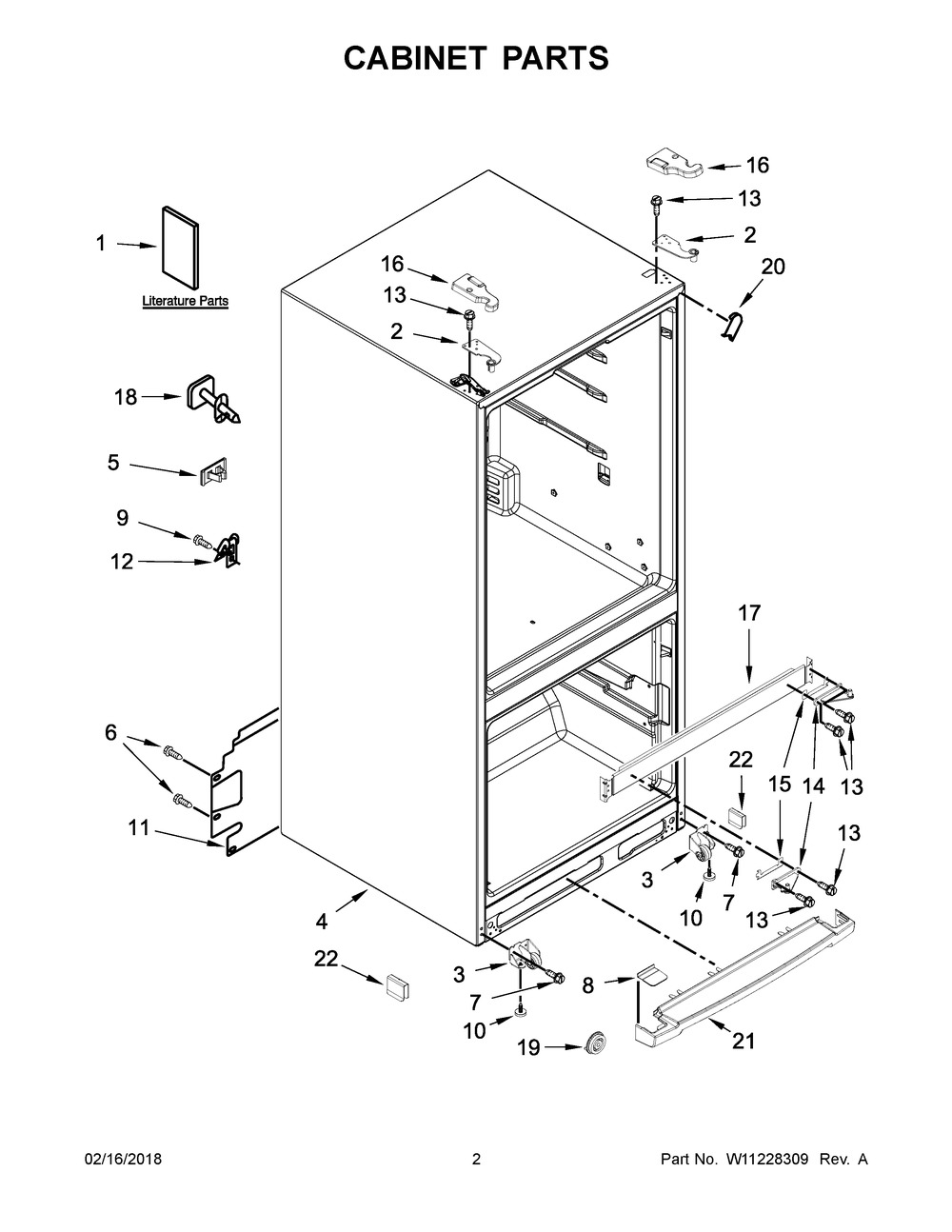 Cabinet Parts Diagram and Parts List for WRFA60SFHZ00  Whirlpool Refrigerator