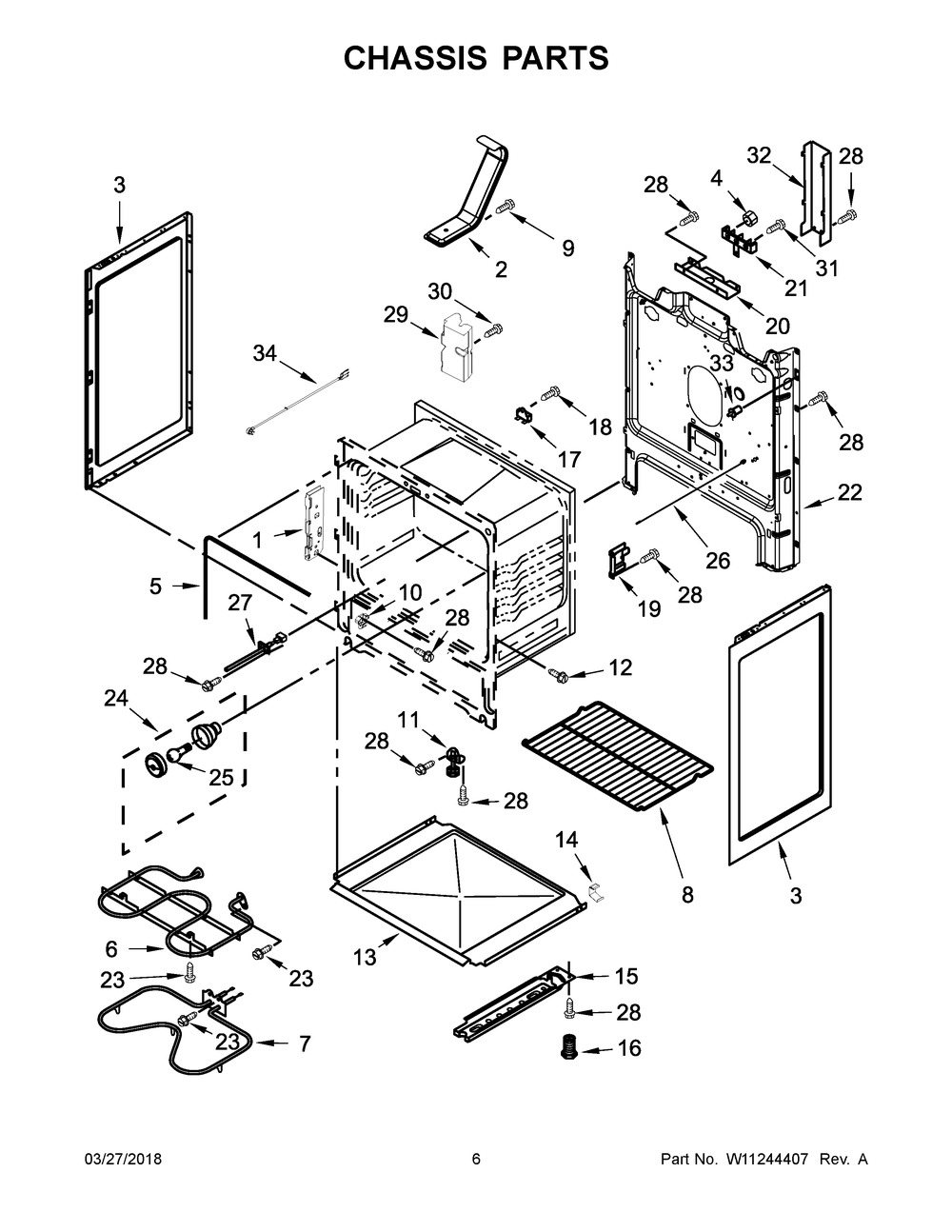 Chassis Parts Diagram and Parts List for YIES350XW4  Whirlpool Range