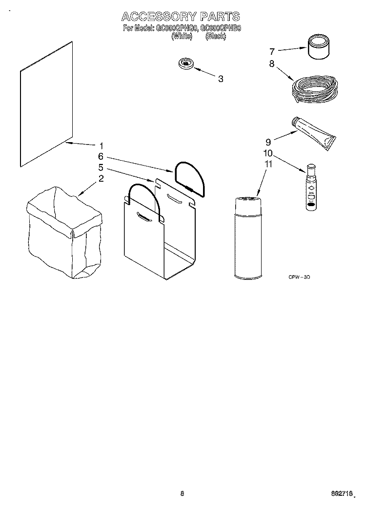 ACCESSORY Diagram and Parts List for GC900QPHB0  Whirlpool Trash Compactor