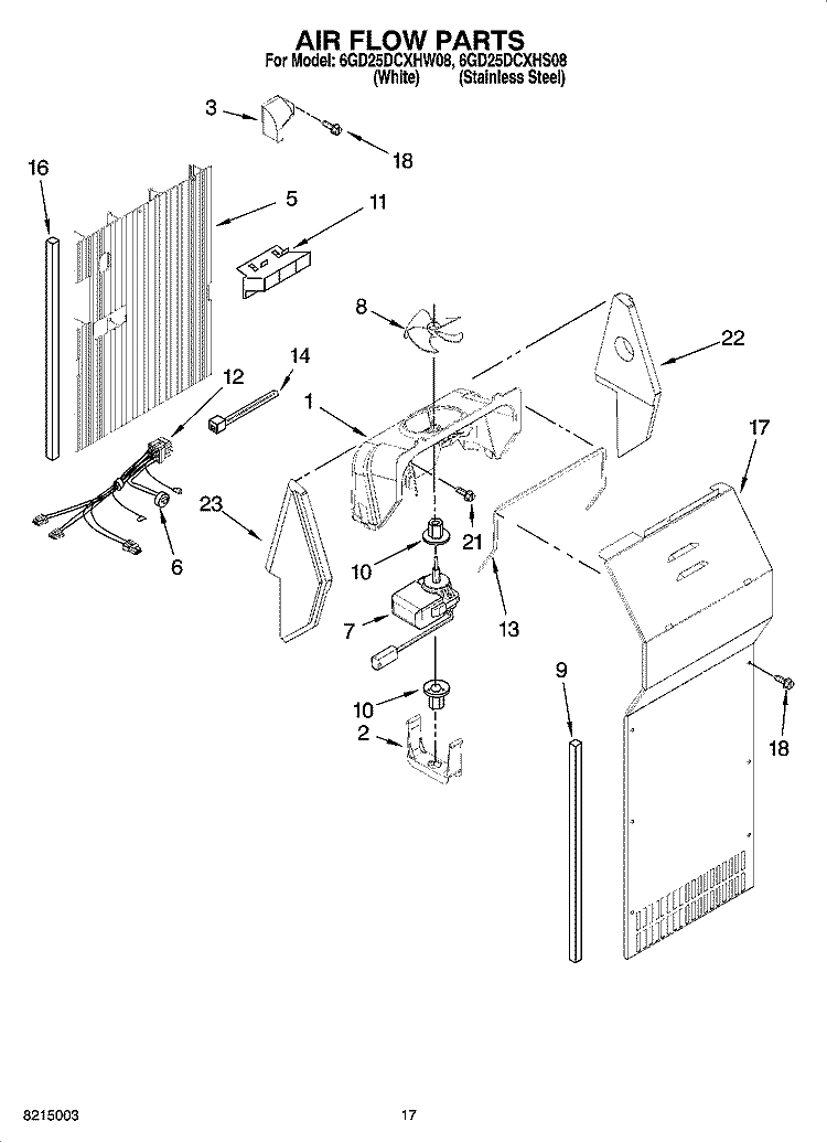 AIR FLOW PARTS Diagram and Parts List for 6GD25DCXHS08  Whirlpool Refrigerator