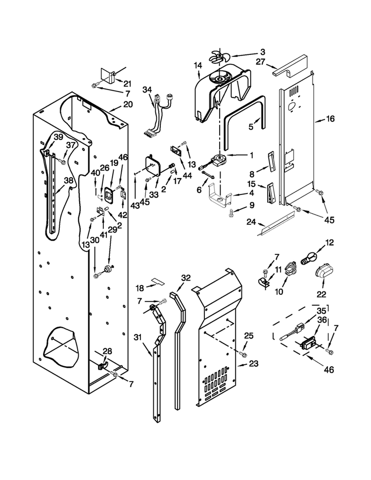 Freezer Liner And Air Flow Parts Diagram and Parts List for KSSC36QTS07  KitchenAid Refrigerator