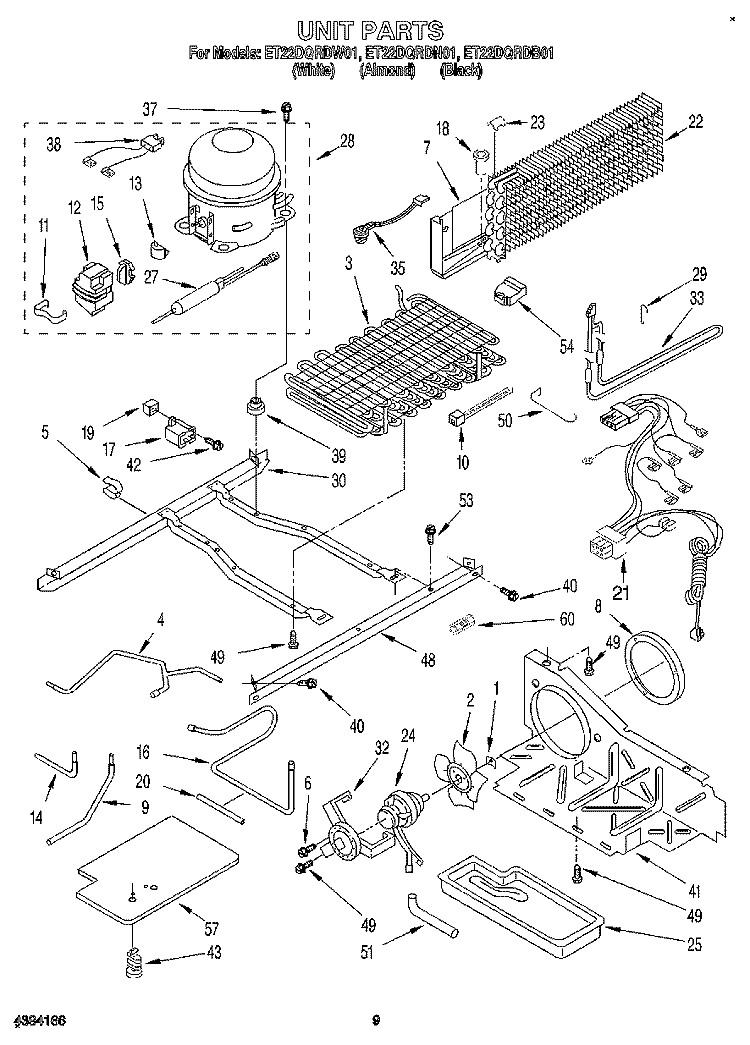 UNIT Diagram and Parts List for ET22DQRDN01  Whirlpool Refrigerator