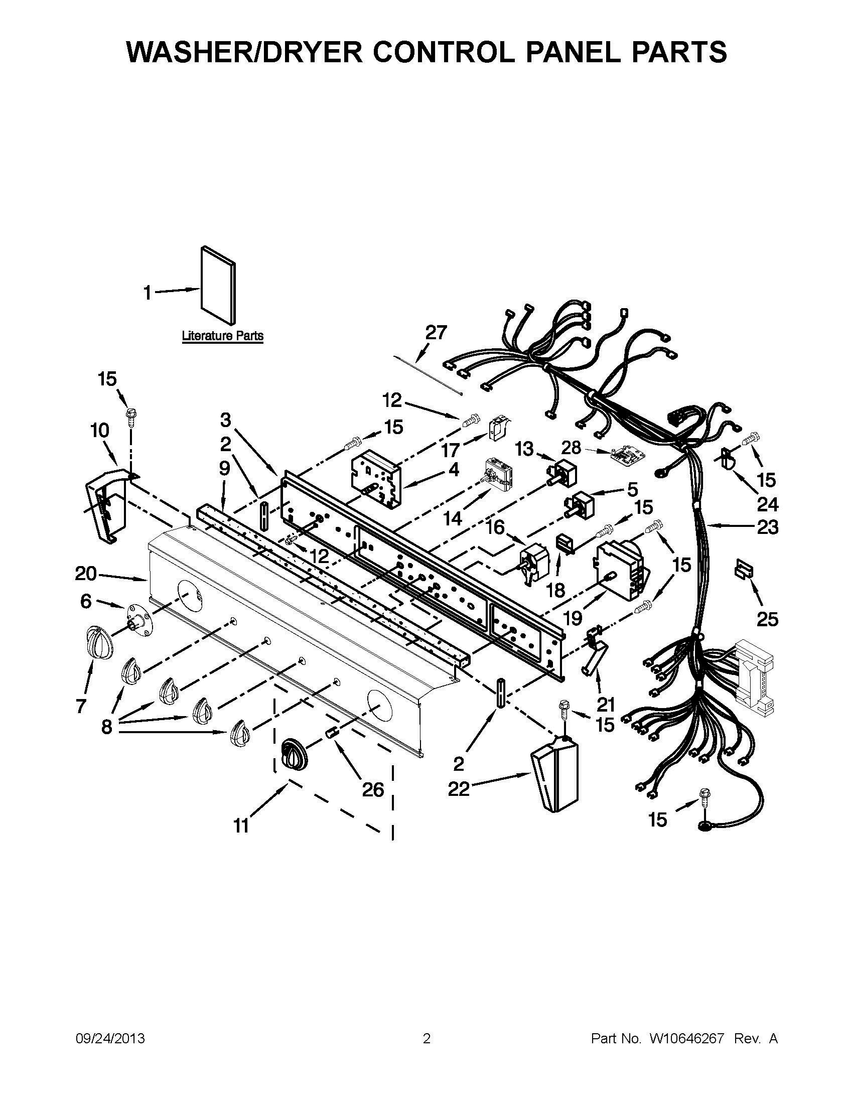 02 - WASHER/DRYER CONTROL PANEL PARTS Diagram and Parts List for YMET3800XW1  Whirlpool Dryer