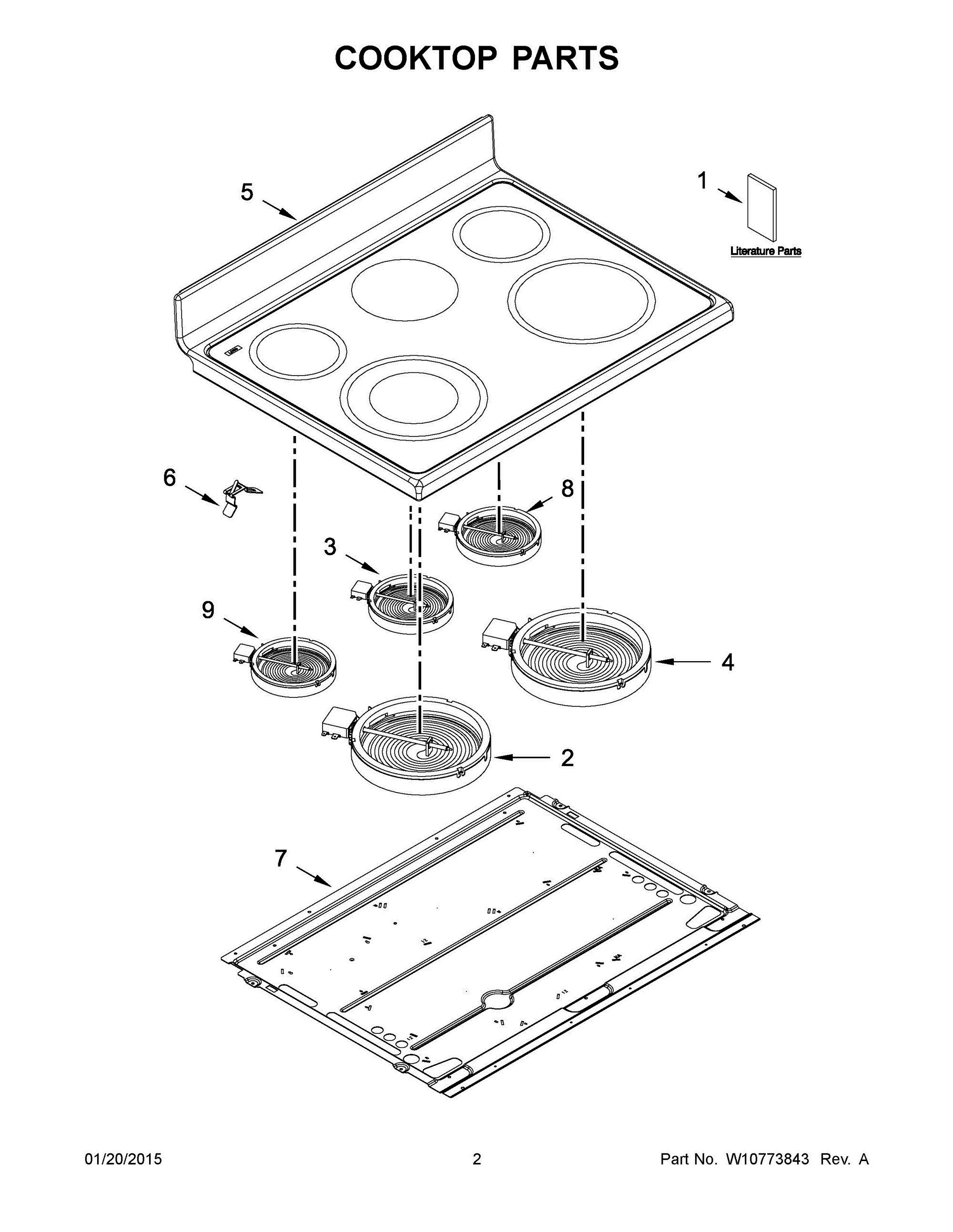 02 - COOKTOP PARTS Diagram and Parts List for YMET8720DS01  Whirlpool Range