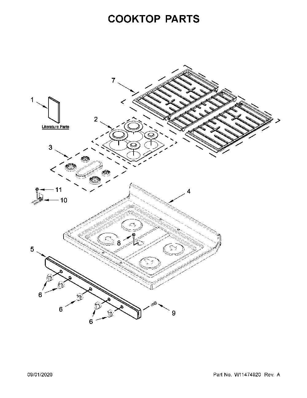 Cooktop parts Diagram and Parts List for WFG525S0JV1  Whirlpool Range