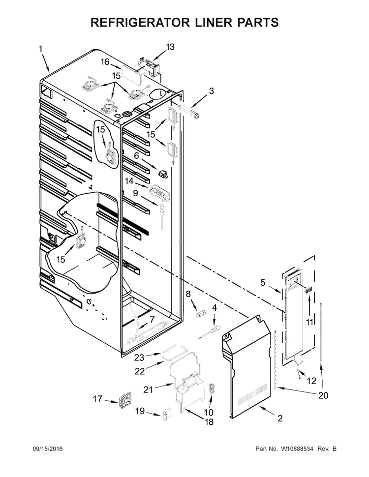 Refrigerator Liner Parts Diagram and Parts List for 10651769511  Kenmore Refrigerator
