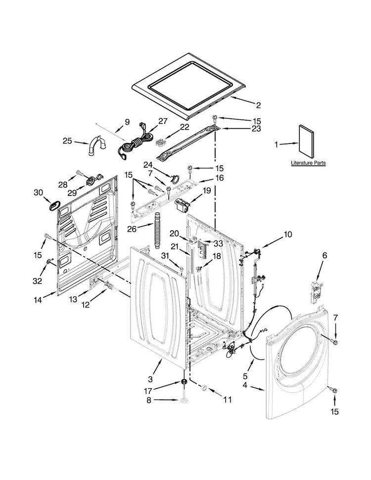 Top And Cabinet Parts Diagram and Parts List for WFW97HEDU0  Whirlpool Washer