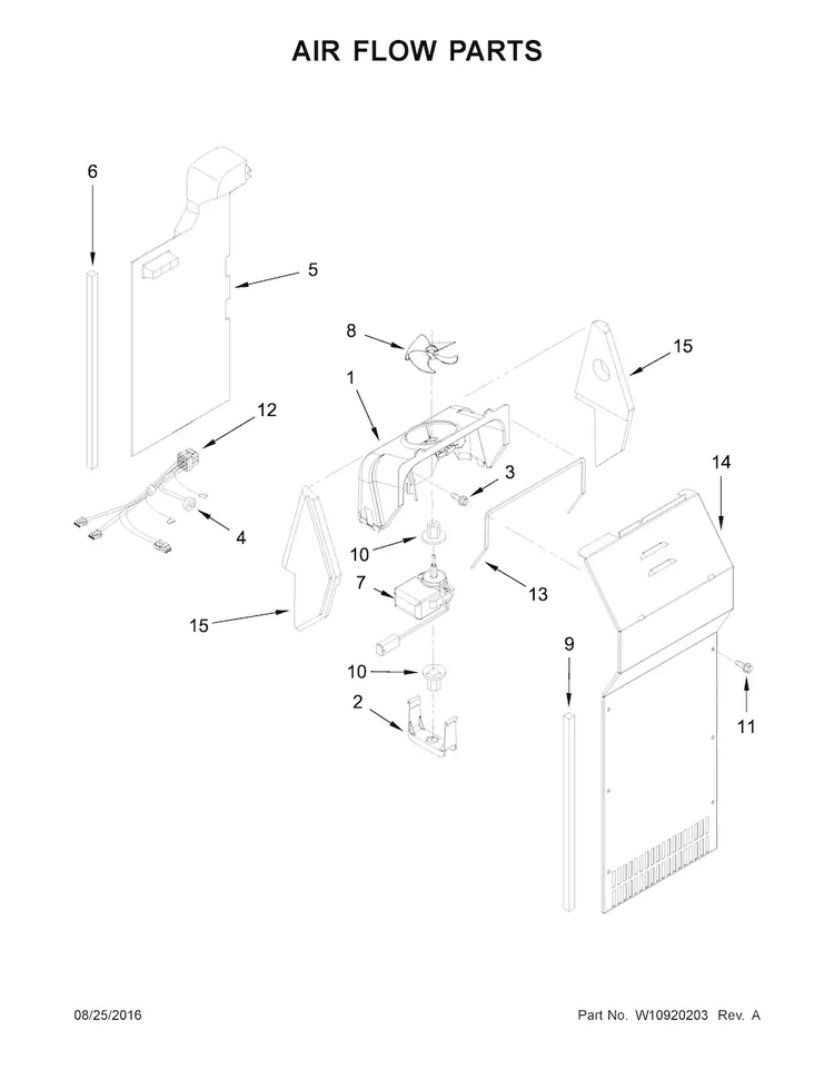 Air Flow Parts Diagram and Parts List for WRS331FDDM01  Whirlpool Refrigerator