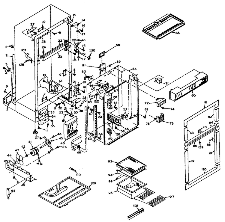 Cabinet Parts Diagram and Parts List for 106T14EL1  Kenmore Refrigerator