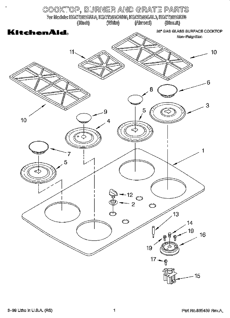 SECTION Diagram and Parts List for KGCT365GAL0  KitchenAid Cooktop