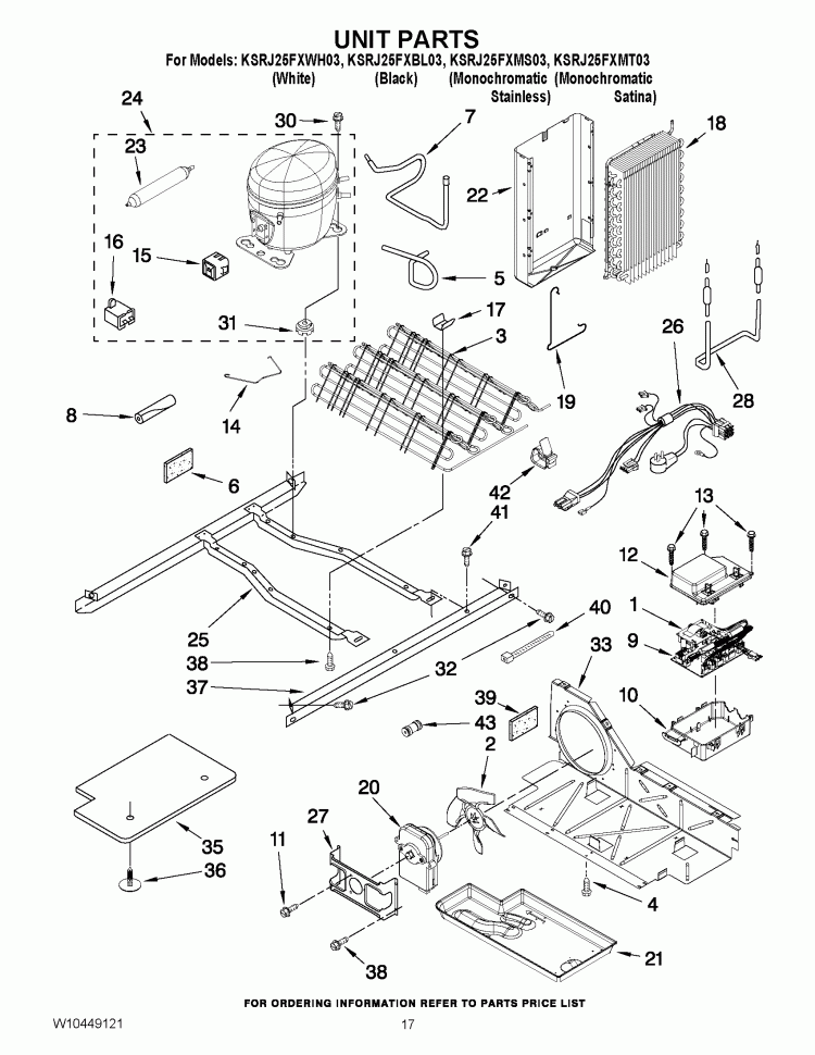 UNIT PARTS Diagram and Parts List for KSRJ25FXMS03  KitchenAid Refrigerator
