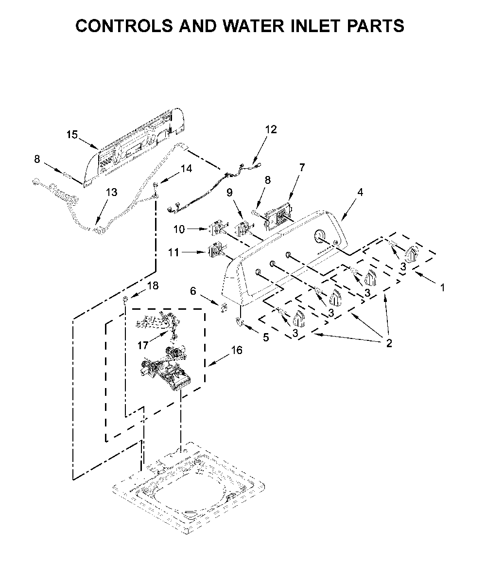 Controls and water inlet parts Diagram and Parts List for WTW4850HW2  Whirlpool Washer