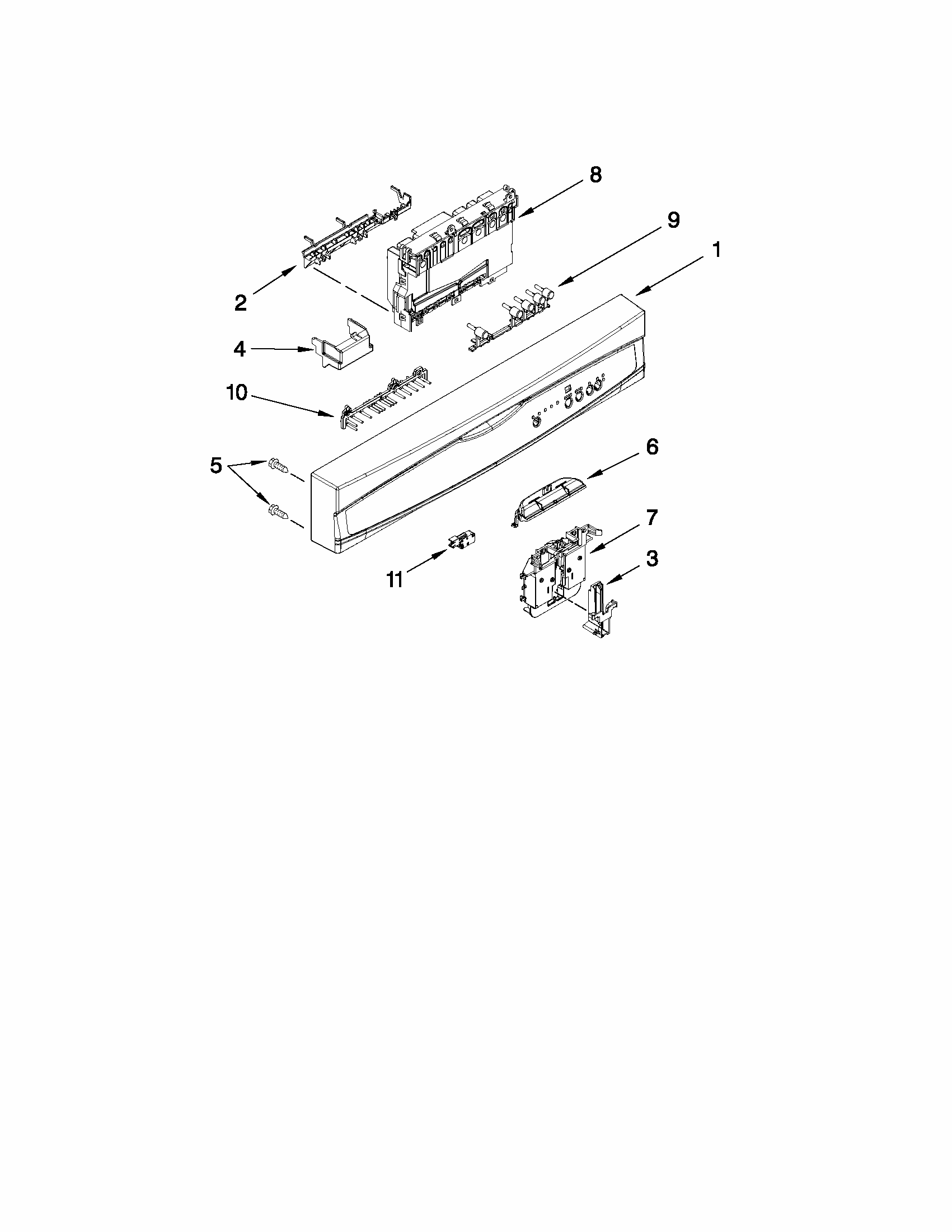 Control Panel And Latch Parts Diagram and Parts List for 66513073K211  Kenmore Dishwasher