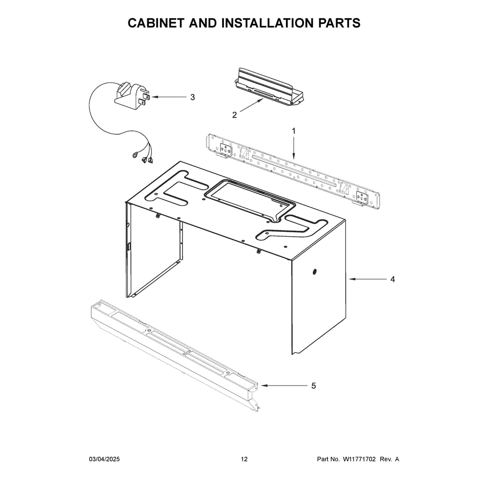 Cabinet And Installation Parts Diagram and Parts List for YWMH31017HS11  Whirlpool Microwave