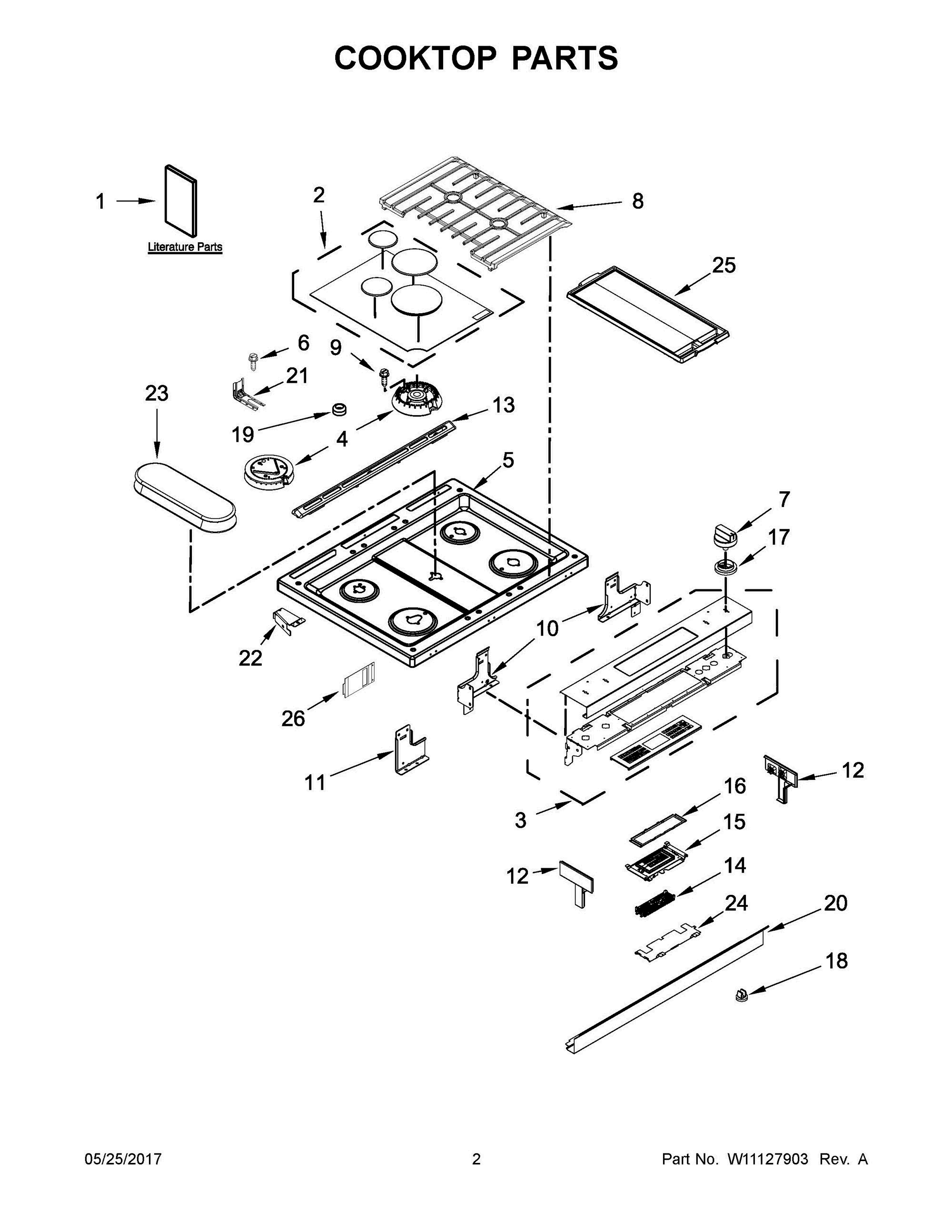 02 - COOKTOP PARTS Diagram and Parts List for JDS1450CFP0  Whirlpool Range