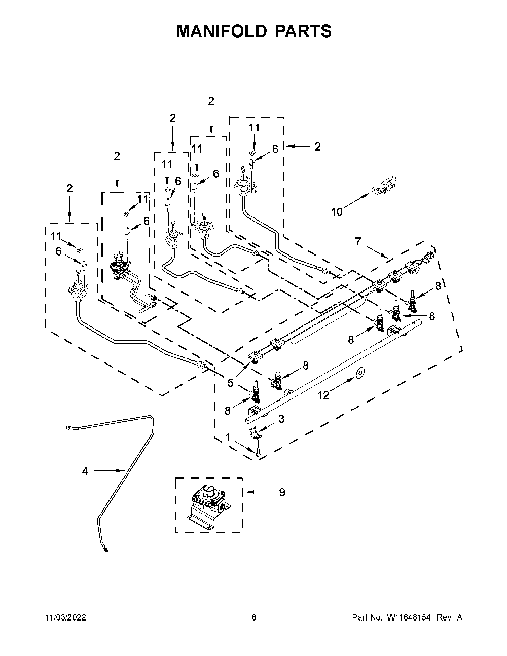 Manifold Parts Diagram and Parts List for KSDB900ESS8  KitchenAid Range
