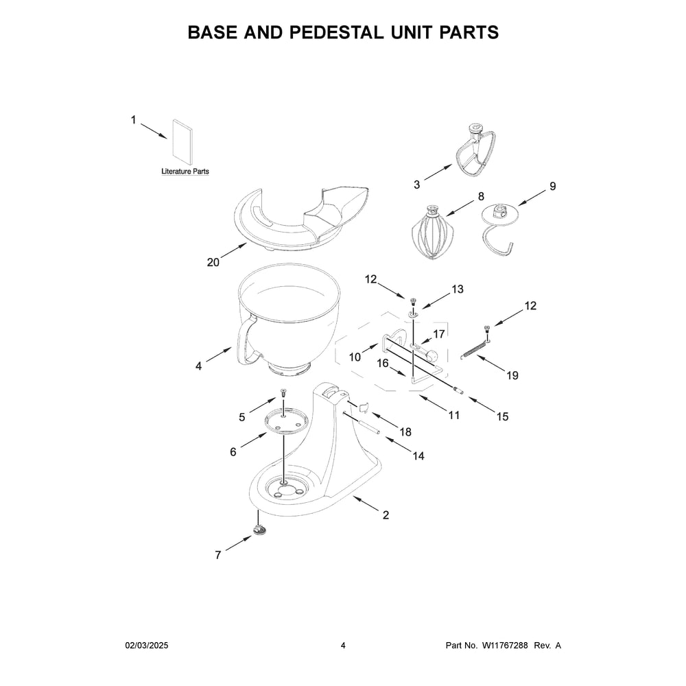 Base And Pedestal Unit Parts Diagram and Parts List for 5KSM150PSTER5  KitchenAid Mixer