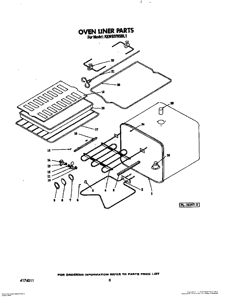 OVEN LINER Diagram and Parts List for KEMS376SBL1  KitchenAid Microwave Oven Combo