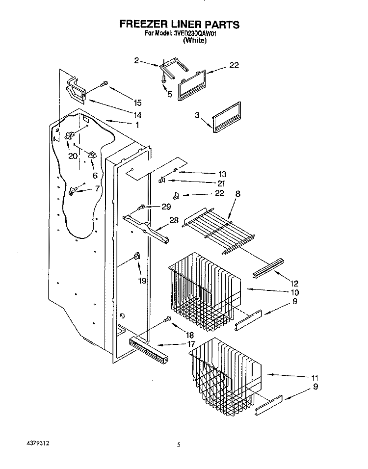 FREEZER LINER Diagram and Parts List for 3VED23DQAW01  Whirlpool Refrigerator