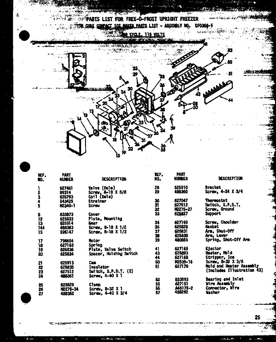 01 - 8 Cube Compact Ice Maker Diagram and Parts List for ESUF16-L  Whirlpool Freezer