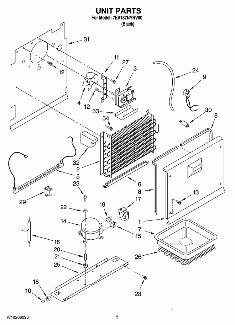 UNIT PARTS Diagram and Parts List for 7EV187NYRV00  Whirlpool Freezer