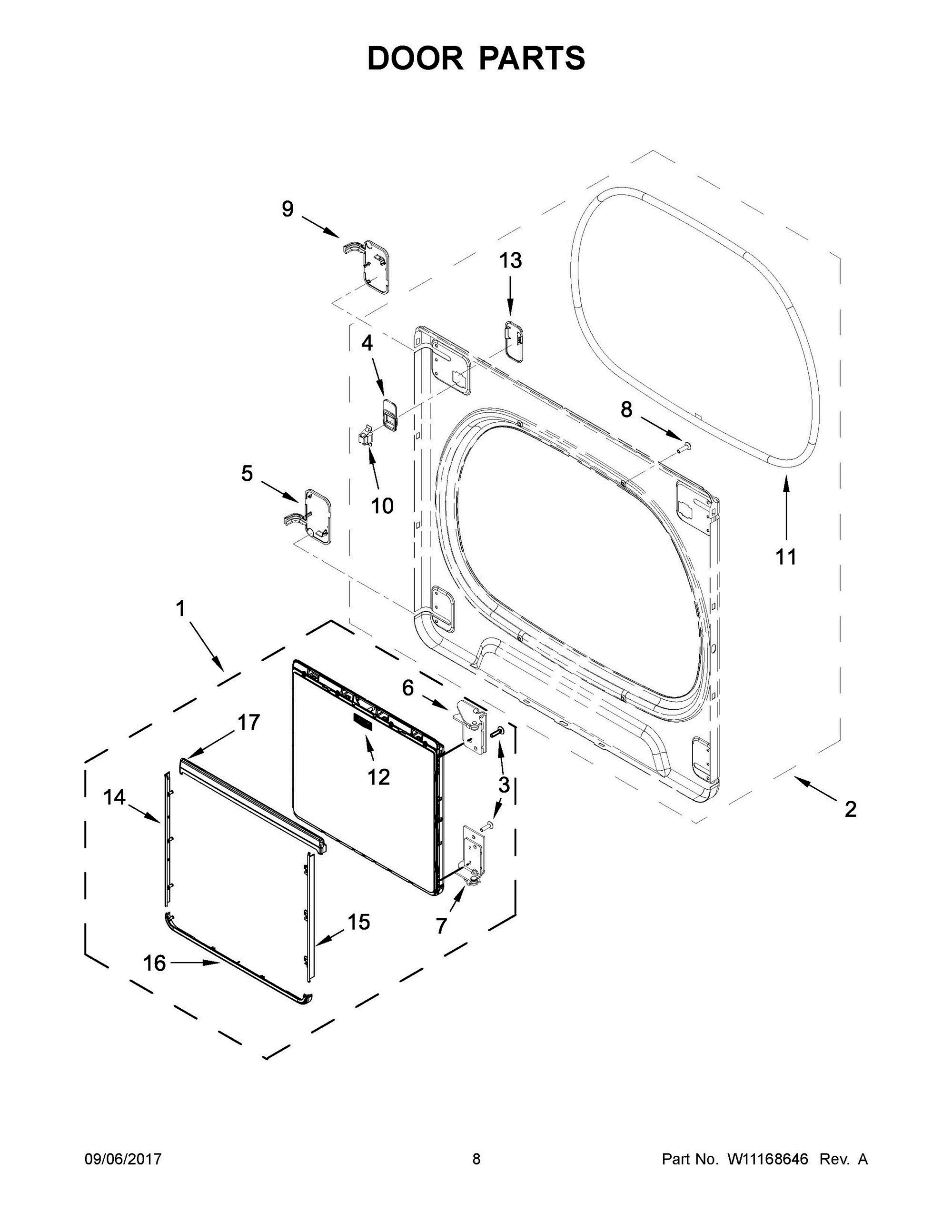 05 - DOOR PARTS Diagram and Parts List for MEDB835DC4  Whirlpool Dryer
