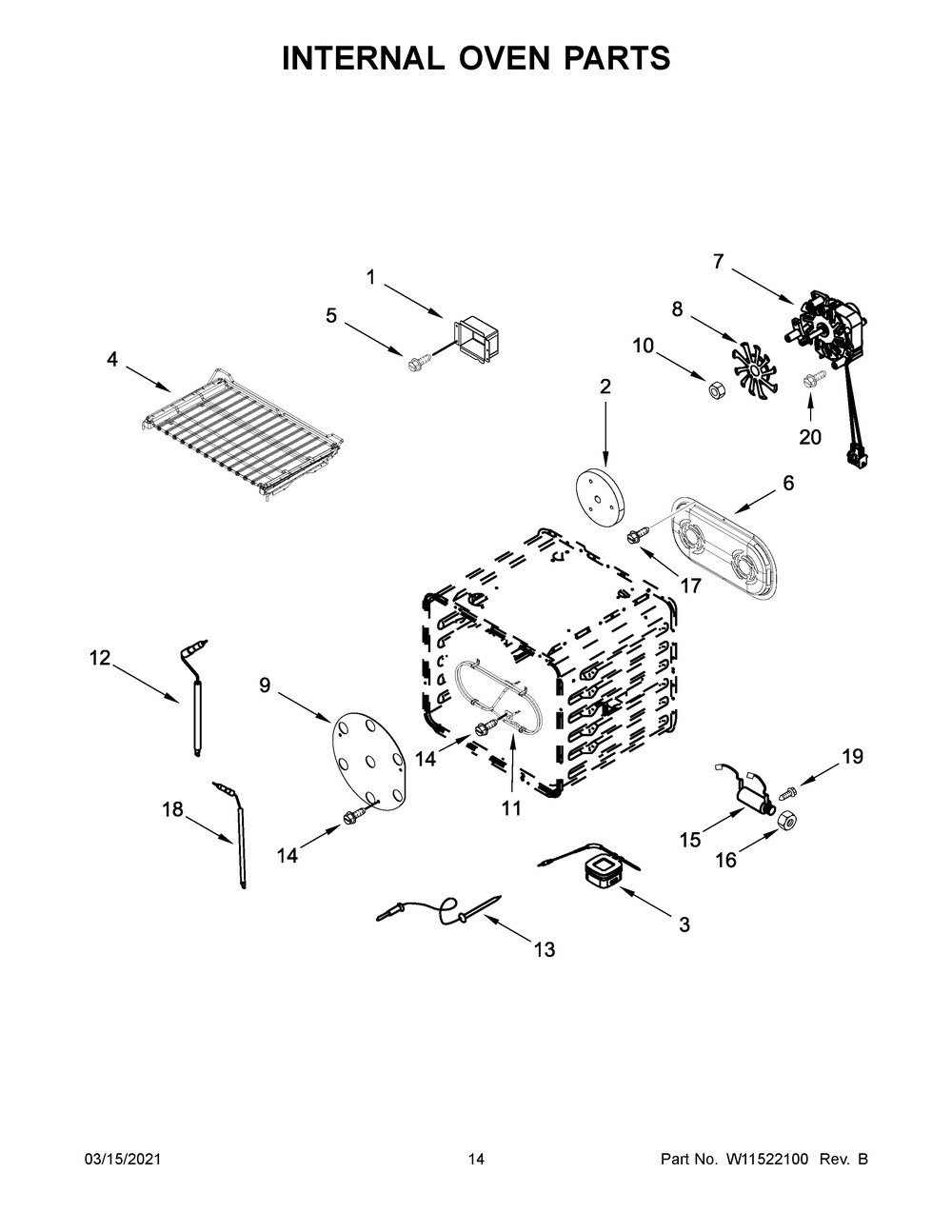 Internal Oven Parts Diagram and Parts List for JGRP536HM01  Whirlpool Range