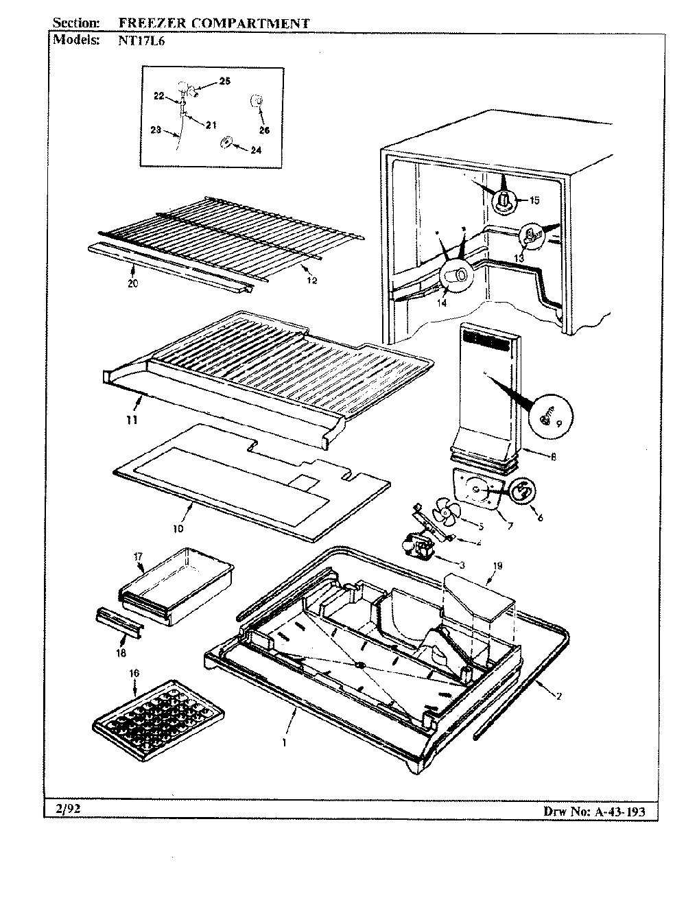02 - Freezer Compartment Diagram and Parts List for NT17L6A  Whirlpool Refrigerator