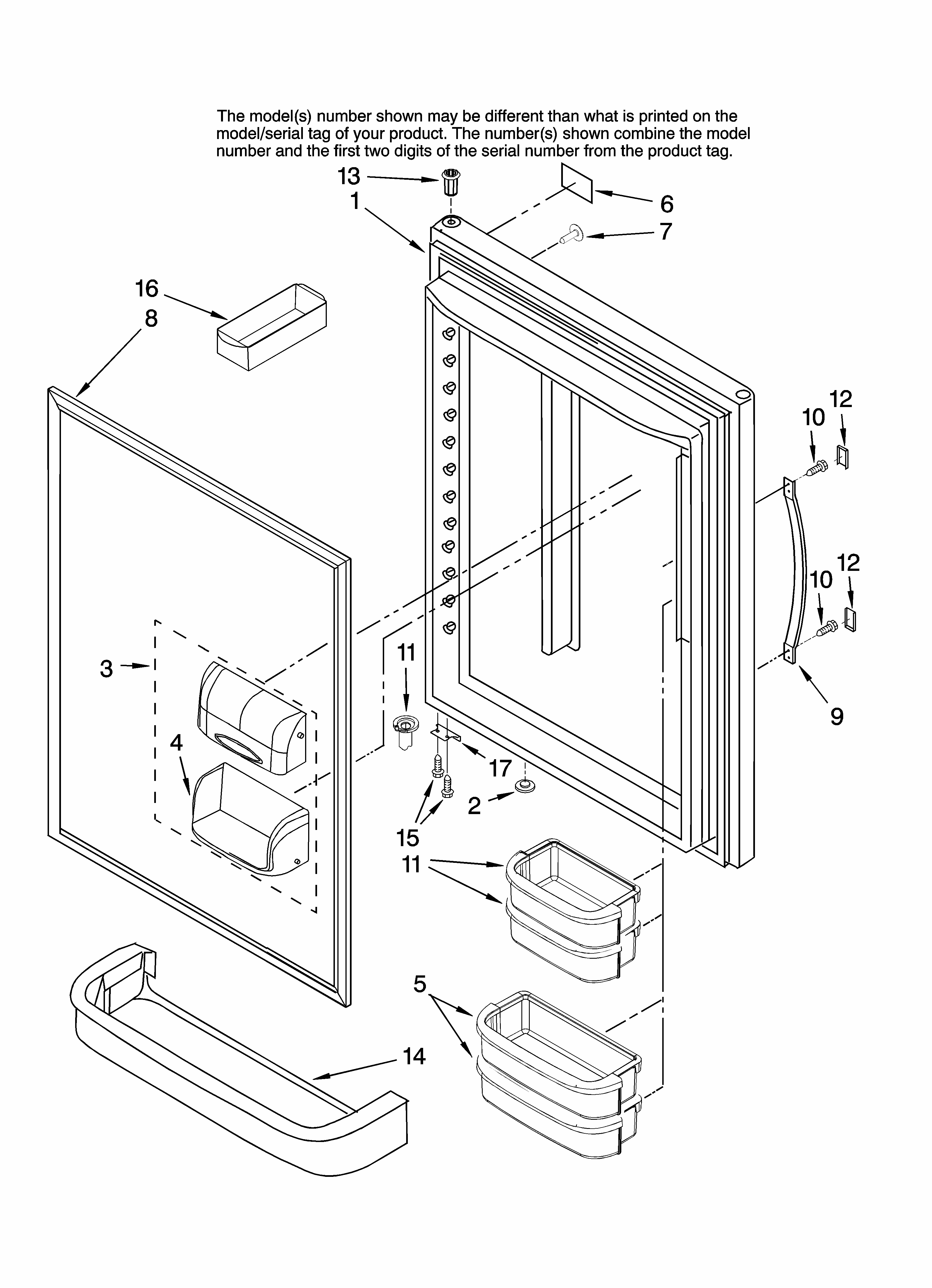 Refrigerator Door Parts Diagram and Parts List for GB9SHKXMQ12  Whirlpool Refrigerator