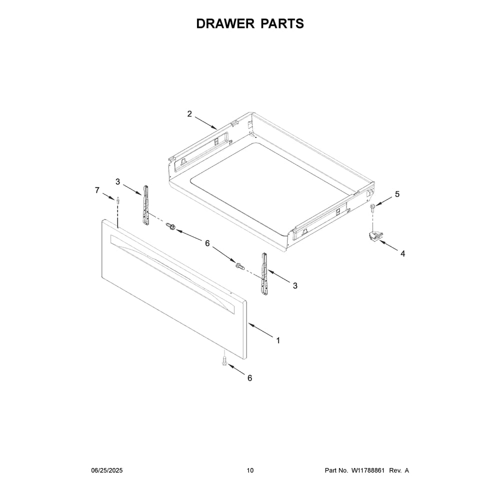 Drawer Parts Diagram and Parts List for WFES4530SB0  Whirlpool Range